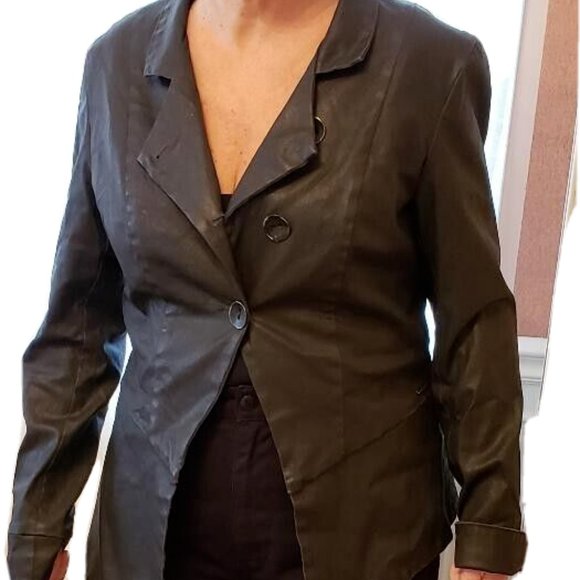 STUDIO B3 BLACK ASSYMETRIC COTTON COATED JACKET, SIZE 44/46 - Picture 6 of 13